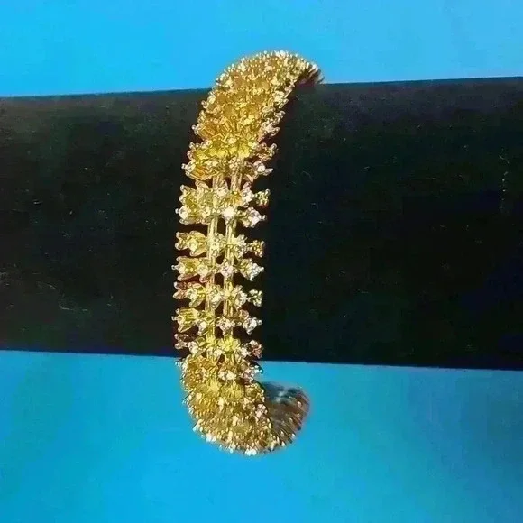 Gold-toned rhinestones cuff bracelet in like new condition - Picture 4 of 12